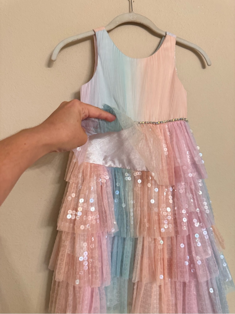 Couture Princess Little Girl Ki Pastel Rainbow Sequin Layered Tulle Dress Size 6 - Picture 5 of 16